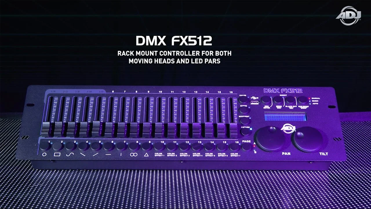 DMX controller and lighting fixtures connected with XLR cable