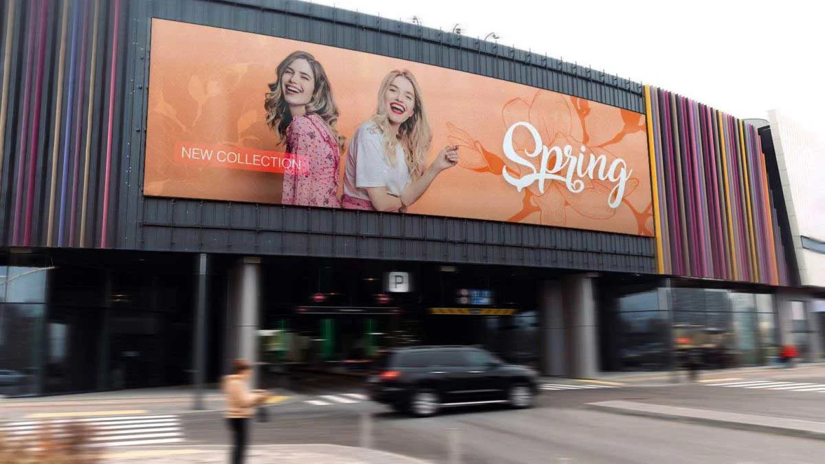 Outdoor LED billboard on a building facade — example of a large pixel pitch outdoor installation
